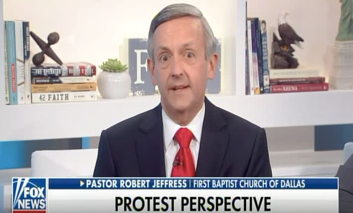Dallas pastor Robert Jeffress is among President Donald Trump's top evangelical advisers. He says the players are lucky they don't live in a country like North Korea. (Photo: Fox News)
