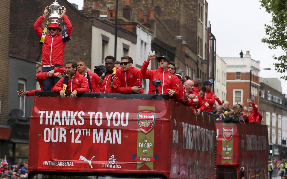 Arsenal on their trophy parade in 2015