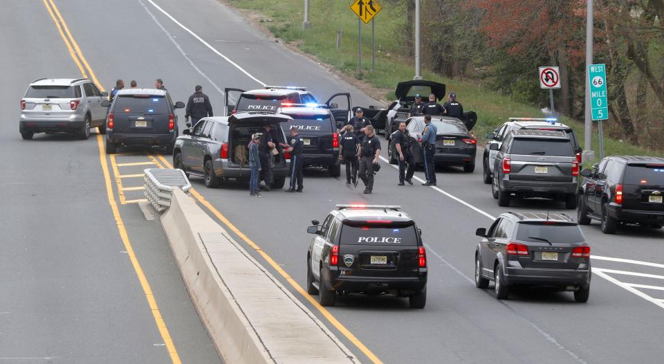 A chase through Monmouth County ended on Rt 66 near the Parkway in Tinton Falls Friday, April 21, 2023.