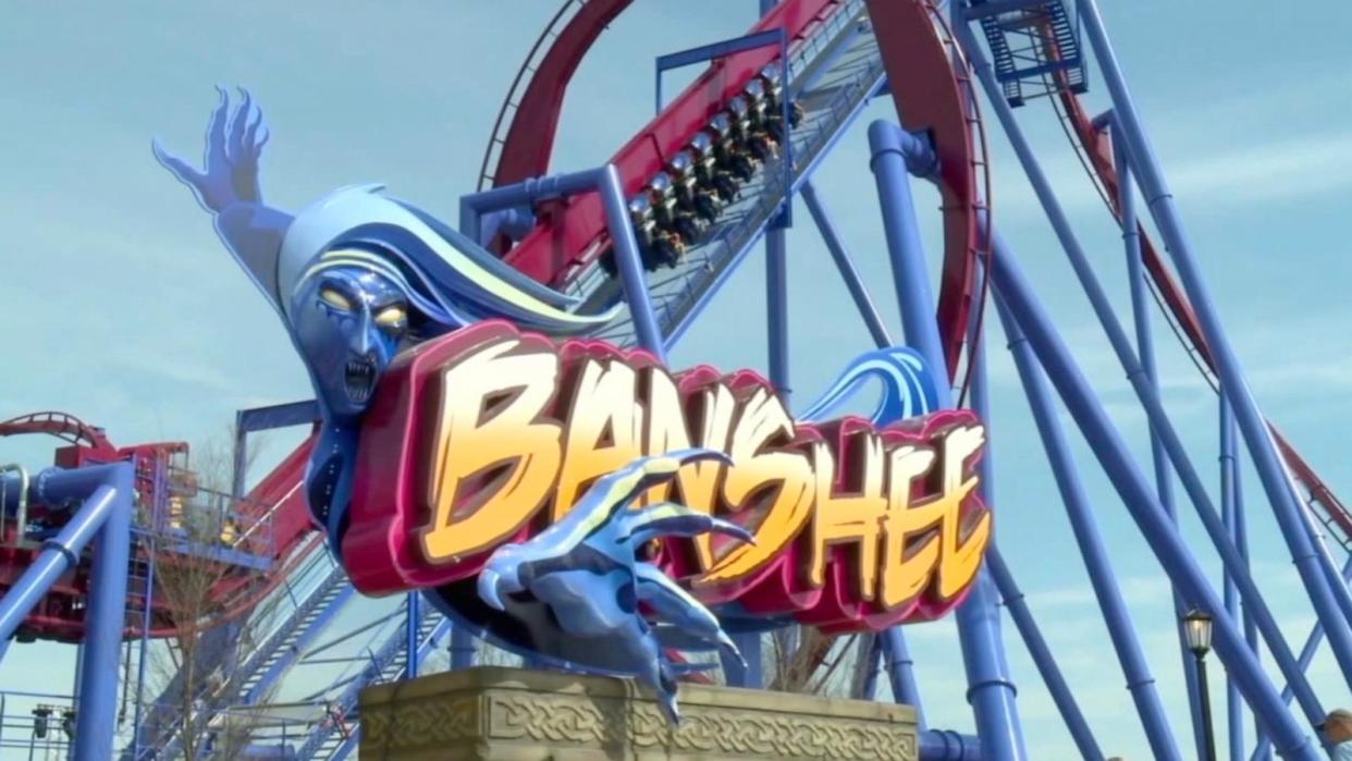 PHOTO: The Banshee rollercoaster is seen at Kings Island, June 19, 2024, in Mason, Ohio. (WCPO)