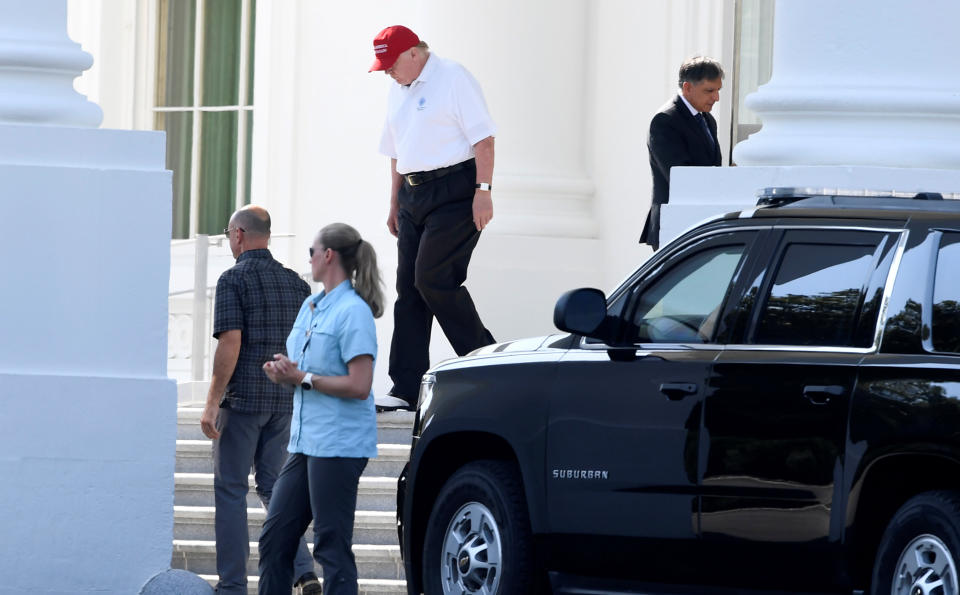 President Donald Trump, in golf attire, departs the White House for the drive to his Trump National Gold Club in Sterling, Virginia, July 14, 2019. (Photo: Mike Theiler / Reuters)