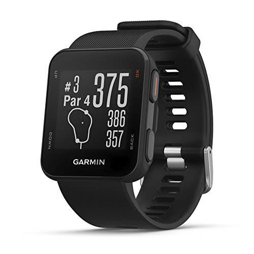 <p><strong>Garmin</strong></p><p>amazon.com</p><p><strong>$149.50</strong></p><p><a href="https://www.amazon.com/dp/B07C2QHTTZ?tag=syn-yahoo-20&ascsubtag=%5Bartid%7C10050.g.32369335%5Bsrc%7Cyahoo-us" rel="nofollow noopener" target="_blank" data-ylk="slk:Shop Now;elm:context_link;itc:0;sec:content-canvas" class="link ">Shop Now</a></p><p>With more than 41,000 preloaded courses, this lightweight watch is a great gift for the golfer who truly has everything. It provides yardages on the green, keeps score, tallies total distance and time, and more. </p>