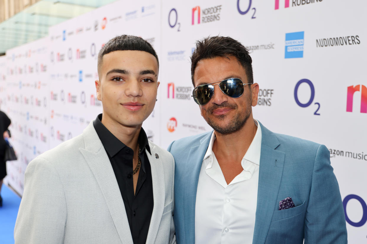 LONDON, ENGLAND - JULY 01: Junior and Peter Andre arrive at the Nordoff Robbins O2 Silver Clef Awards at The Grosvenor House Hotel on July 01, 2022 in London, England. (Photo by JMEnternational/Getty Images)