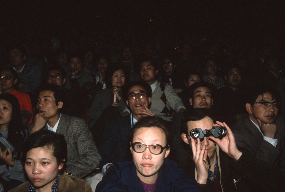 Fans are seemingly unimpressed at Wham!'s show at Beijing's Workers' Gymnasium. (Peter Charlesworth/LightRocket via Getty Images)