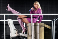 FILE - Taylor Swift performs at the Monumental stadium during her Eras Tour concert in Buenos Aires, Argentina, Thursday, Nov. 9, 2023. (AP Photo/Natacha Pisarenko, File)