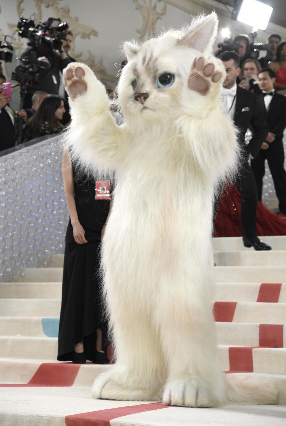 Jared Leto arrives dressed as Choupette, Karl Lagerfeld's cat, at The Metropolitan Museum of Art's Costume Institute benefit gala celebrating the opening of the 