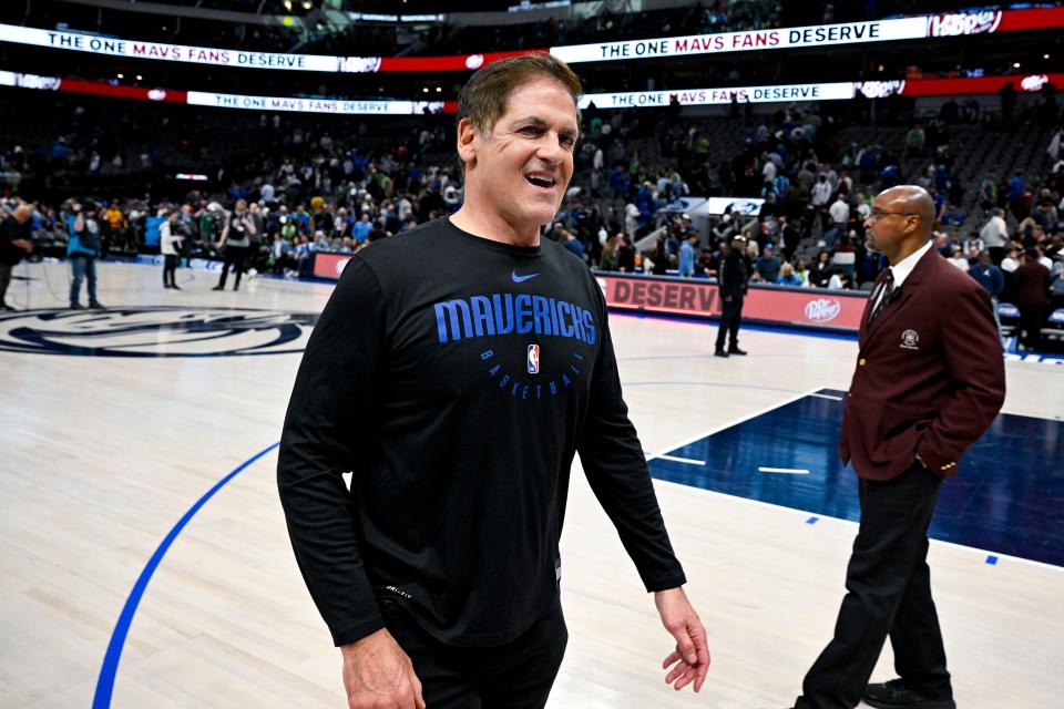 Dallas Mavericks owner Mark Cuban walks off the court after the Mavericks loss to the Chicago Bulls at the American Airlines Center.