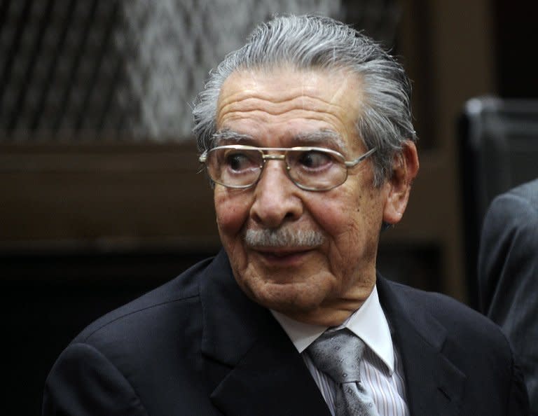 Former dictator Efrain Rios Montt attends a court hearing in Guatemala City on January 28, 2013. A judge ordered the trial of Rios Montt for genocide in the killings of more than 1,750 indigenous people during his 1982-83 regime