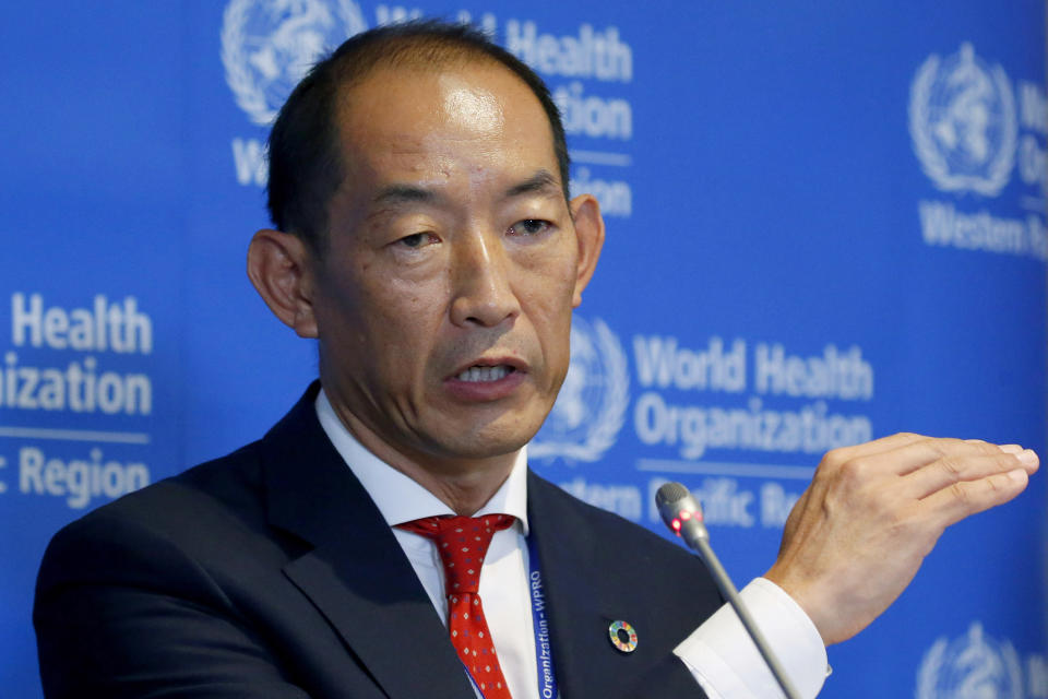 FILE – World Health Organization Regional Director for Western Pacific Takeshi Kasai addresses the media at the start of the five-day annual session Monday, Oct. 7, 2019, in Manila, Philippines. Kasai has been indefinitely removed from his post, according to internal correspondence Friday, Aug. 26, 2022, obtained by the Associated Press. (AP Photo/Bullit Marquez, File)