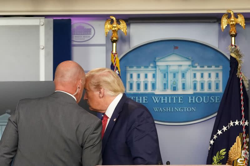 U.S. President Donald Trump holds a coronavirus disease (COVID-19) pandemic briefing at the White House