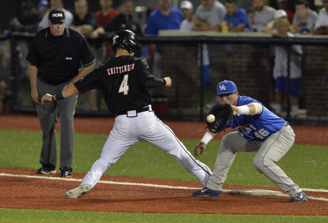 The Louisville Cardinals fell victim to a triple play, but at least it was a rare one. (AP Photo/Timothy D. Easley)