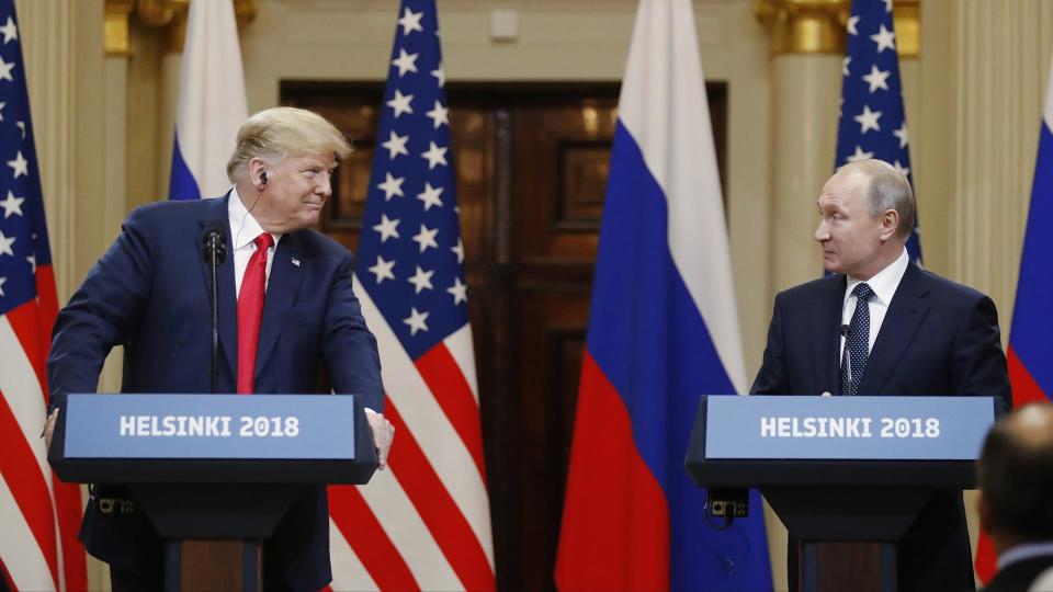 Donald Trump and Vladimir Putin at Helsinki summit press conference (Photo: Associated Press)