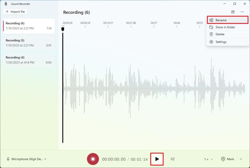 Sound Recorder settings