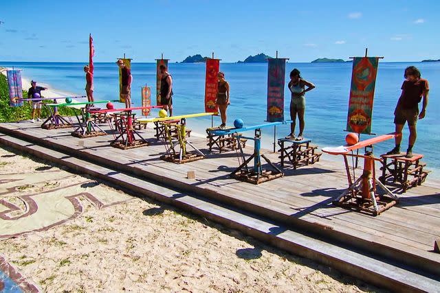 <p>CBS</p> Jeff Probst, Julie Alley, Drew Basile, Jake OKane, Dee Valladares, Katurah Topps, and Austin Li Coon