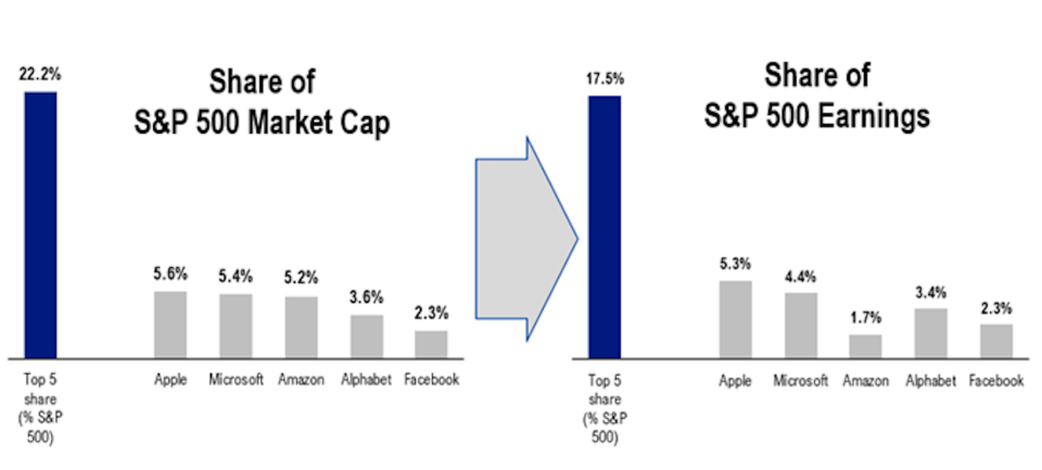 FAAMG represent a huge share of S&P 500 earnings.(Fundstrat)