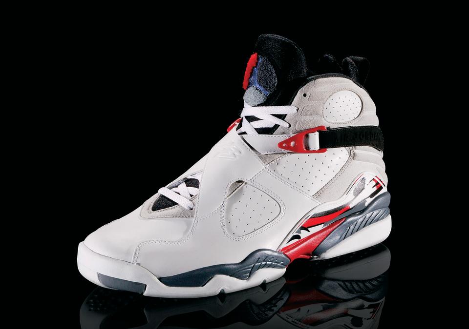 <p>Air Jordan VIII - "Strap In" (1993): Featuring a strap and a fuzzy jumpman logo, this was one of the heaviest model of Air Jordans. (Photo courtesy of Nike)</p>