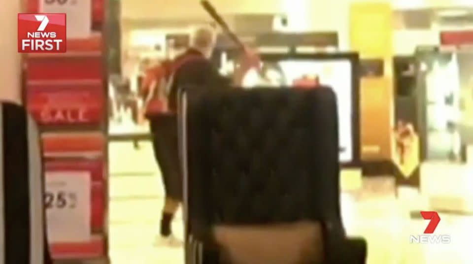 The rampage is captured on a shopper's phone. Source: 7 News