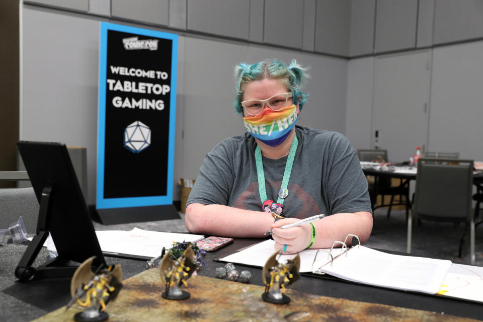 A socially distanced player of "Dungeons and Dragons" at New York Comic Con in 2021