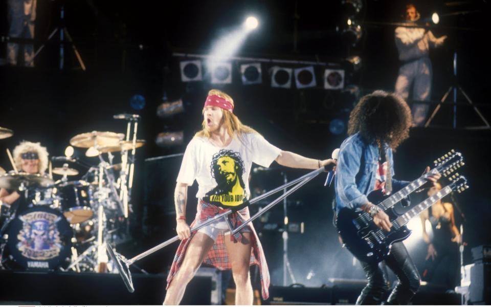 Guns N' Roses on stage in Newcastle, 1992 - Shutterstock