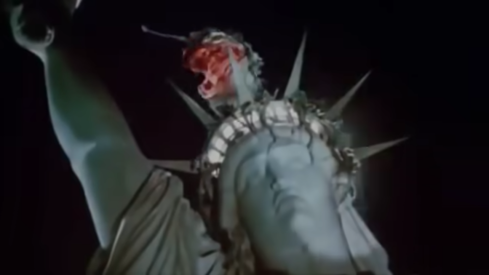 A giant alien plant on top of the Statue of Liberty's head