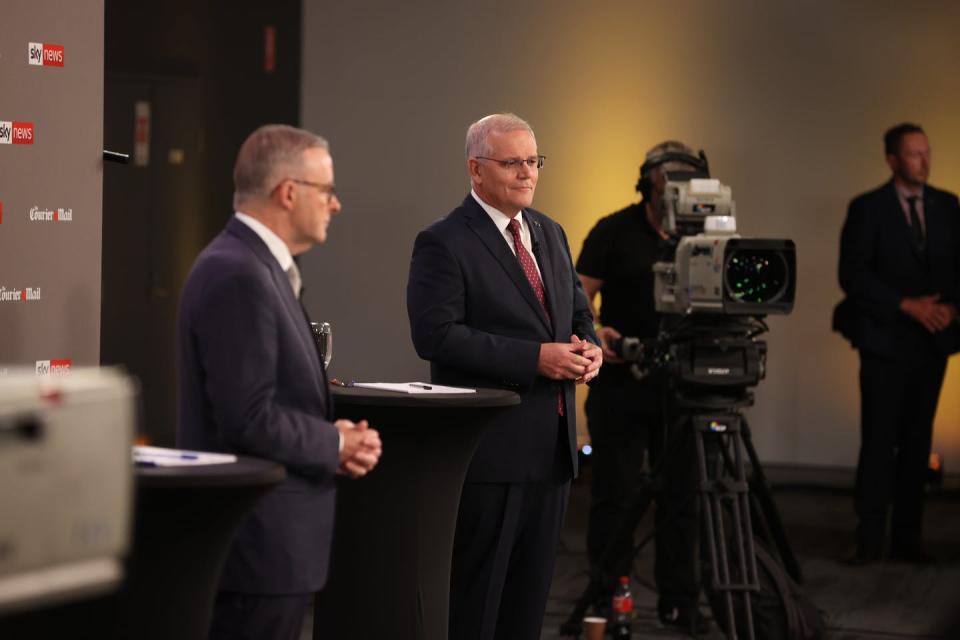 <span class="caption">Before the debate, Morrison campaigned in Adelaide, and Albanese was in Logan City.</span> <span class="attribution"><span class="source">Jason Edwards/AAP</span></span>