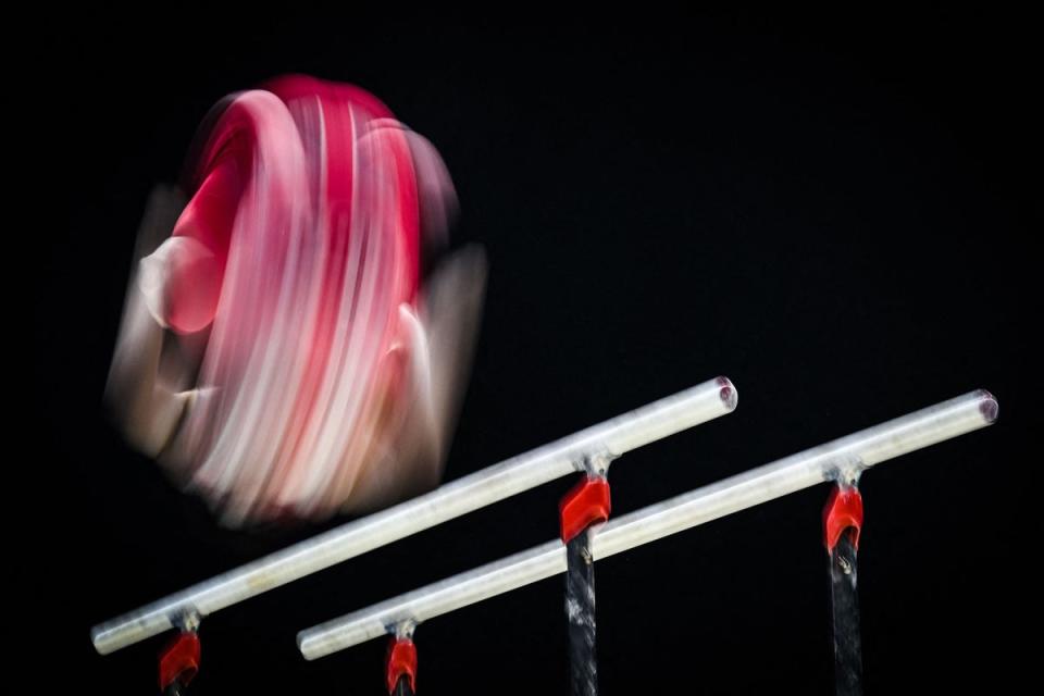 31 October 2022: GB’s James Hall competes during the men’s parallel bars qualification at the World Gymnastics Championships in Liverpool (AFP/Getty)