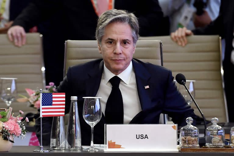 El secretario de Estado estadounidense Antony Blinken asiste a la reunión de ministros de Asuntos Exteriores del G20 en Nueva Delhi el 2 de marzo de 2023.