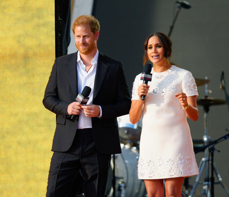 Prince Harry and Meghan Markle speak on stage at Global Citizen Live: New York