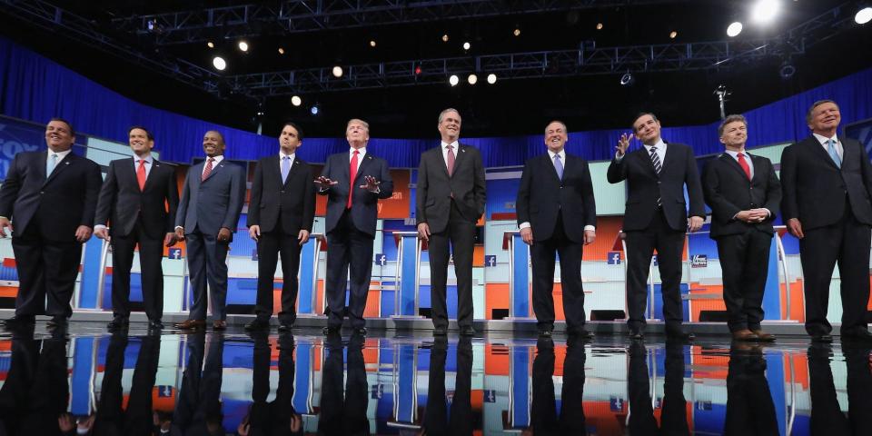 A line-up of the top-polling 2016 GOP candidates before the first debate in Cleveland.