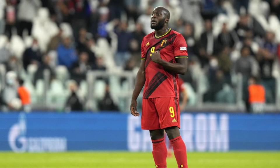 Romelu Lukaku reacts in disbelief after his strike against France is ruled out by VAR