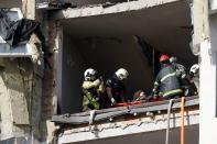 Residential building damaged by a Russian missile strike, in Kyiv