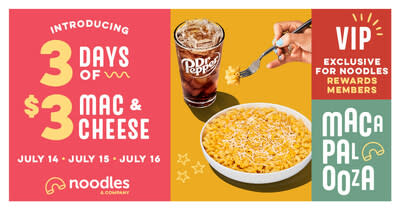 From July 14-16, 2023, Noodles &amp; Company is celebrating National Mac &amp; Cheese Day by giving Noodles Rewards members access to regular-sized bowls of Wisconsin Mac &amp; Cheese for only $3 each day.