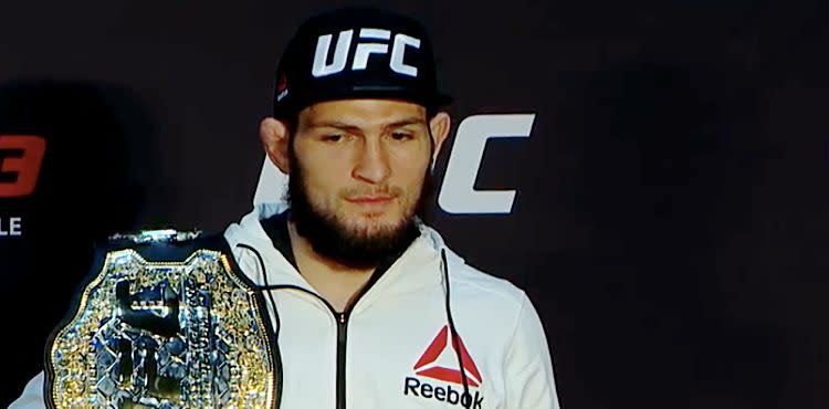 Khabib Nurmagomedov with belt at UFC 223