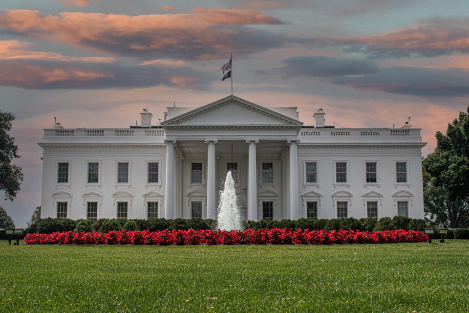 The White House at sunset.