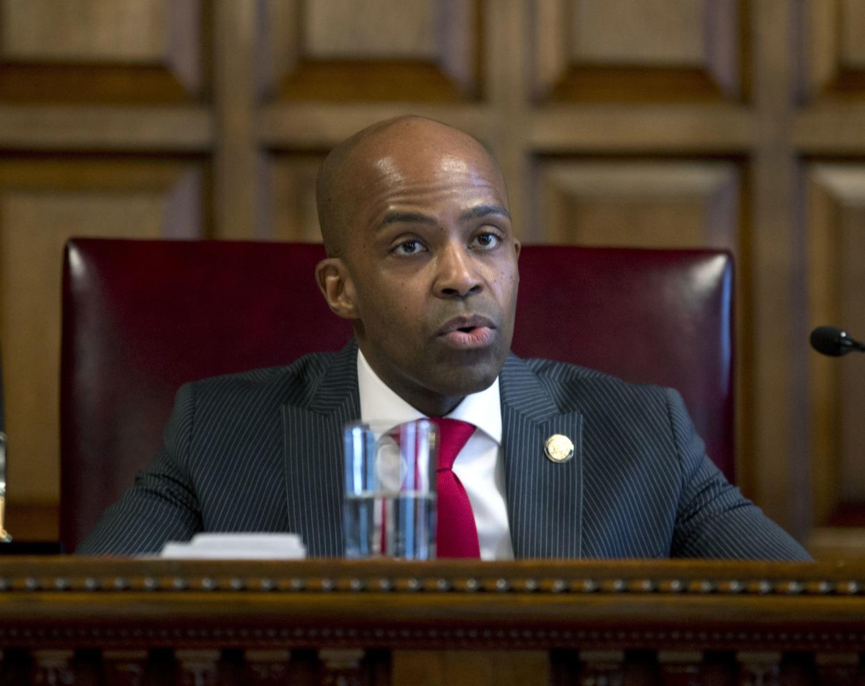 In this file photo, Alphonso David speaks during a swearing-in ceremony at the Court of Appeals in Albany, N.Y. In 2021, LGBTQ activists view opposition to the Equality Act that would extend federal civil rights protections to LGBTQ people, as a consequence of longstanding hostility to their community’s advances, such as the legalization of same-sex marriage and the growth of a transgender rights movement. David, an attorney who heads the Human Rights Campaign, a national LGBTQ-rights organization, says, “Our opponents are seeking to expand religious exemptions and create a second class of citizens. ... In their narrative I could walk into a store as a Black man and not face discrimination, but walk in as a gay man and get thrown out."