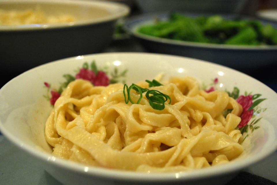 A pasta machine is not needed to make homemade egg noodles.
