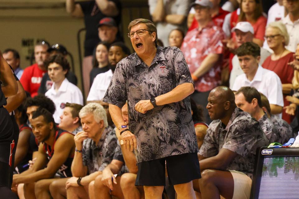 Texas Tech coach Mark Adams reacts to a play during the Red Raiders' 80-73 loss to Ohio State last week at the Maui Jim Maui Invitational in Lahaina, Hawaii. Tech hosts Georgetown at 7 p.m. Wednesday in a Big 12-BIG EAST Battle game at United Supermarkets Arena.