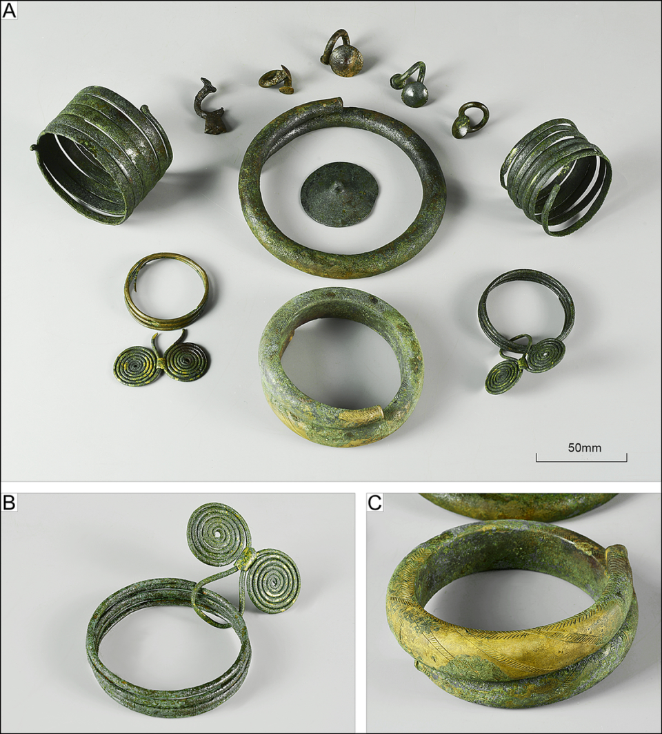 Some of the ornament offerings found at Papowo Biskupie. Photo from Gackowski, Kowalski, Lorkiewicz, et al. (2024)