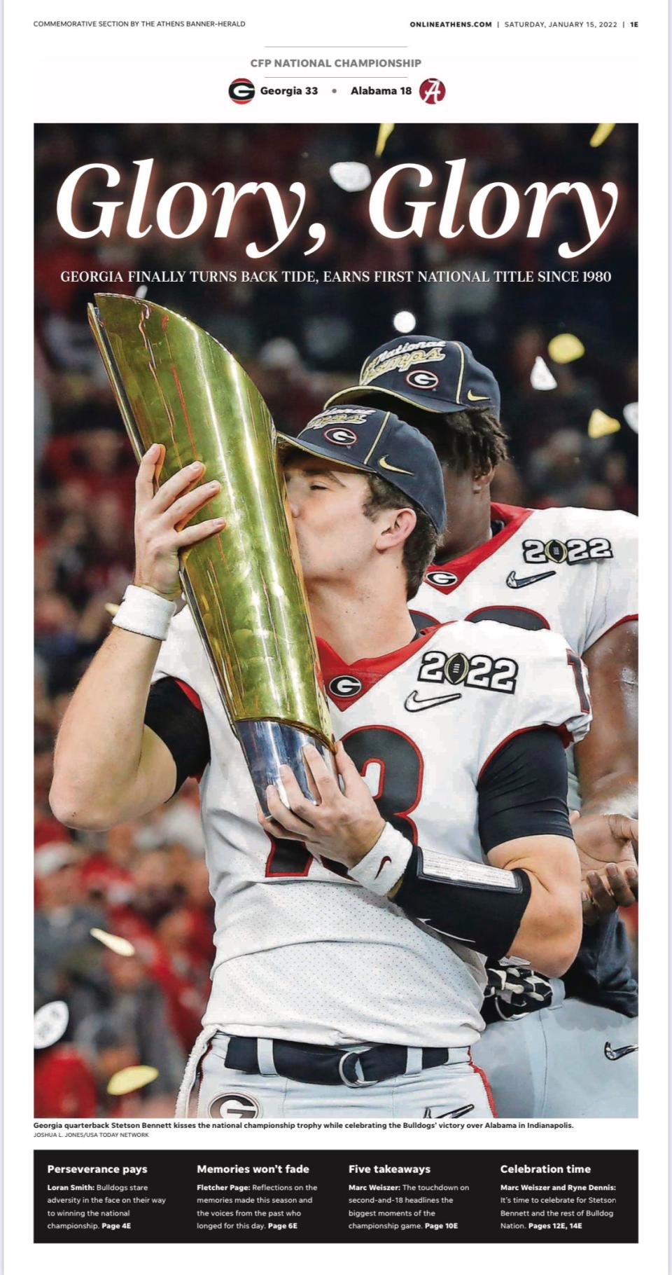 The cover of the Saturday, Jan. 15 Georgia football national championship commemorative section.