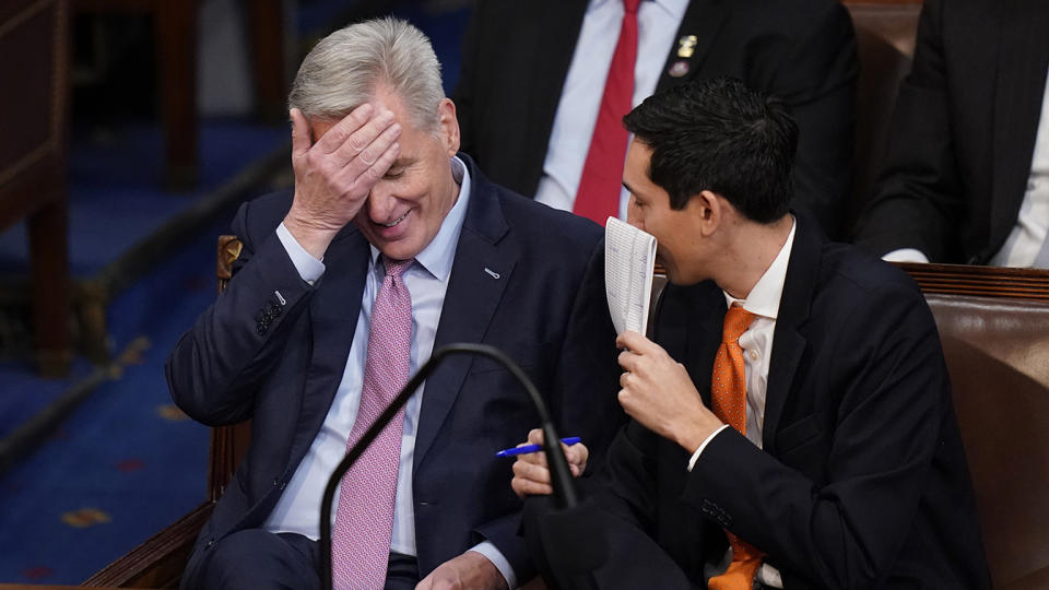 Rep. Kevin McCarthy, R-Calif., listens during the 12th round of voting in the House chamber as the House meets for the fourth day to elect a speaker and convene the 118th Congress in Washington, Friday, Jan. 6, 2023. (Alex Brandon/AP)