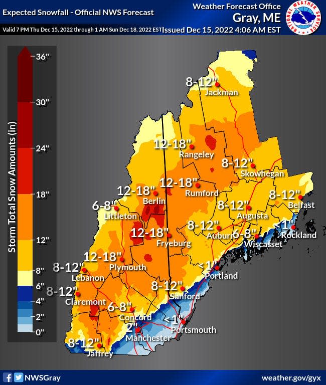 The National Weather Service is predicting a winter storm across the region in New Hampshire and Maine.