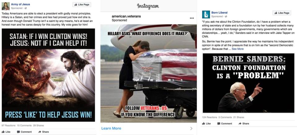 A selection of Russian-linked ads. (Images: Via the New York Times)