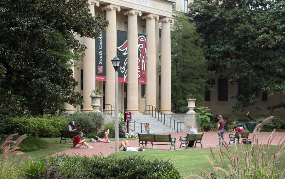 University of South Carolina students relax in the horseshoe in 2020.