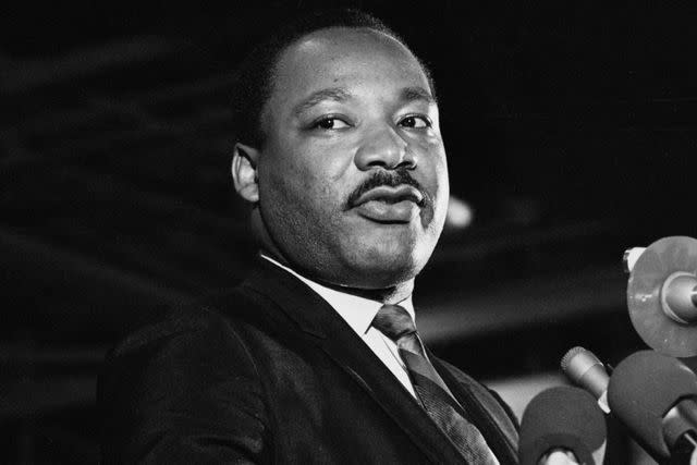 <p>Bettmann Archive</p> Dr. Martin Luther King, Jr. on April 3, 1968 in Memphis, TN.