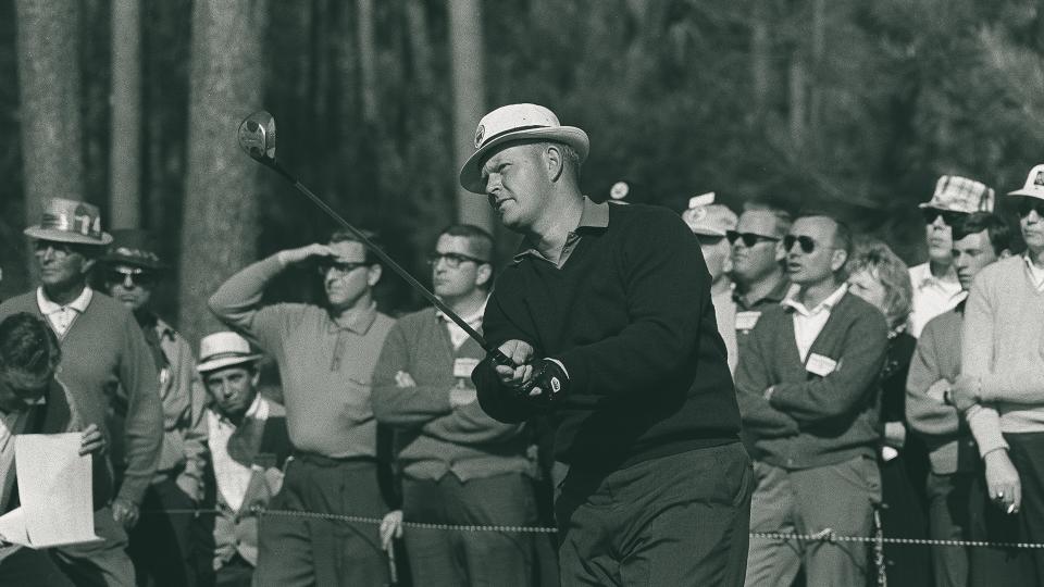 Jack Nicklaus, who was the youngest player to win the Masters golf tournament at 23 in 1963, gets off a practice shot at Augusta National Golf ClubMASTERS NICKLAUS, AUGUSTA, USA.