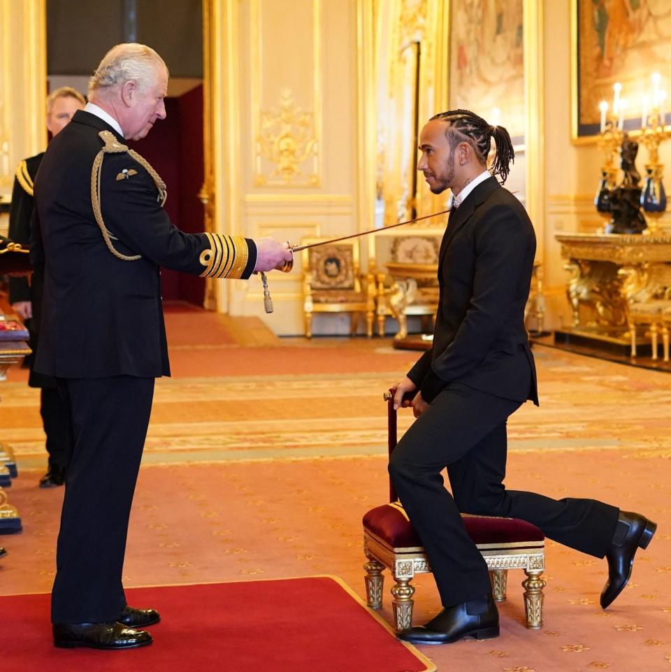 Sir Lewis Hamilton was made a Knight Bachelor by the then Prince of Wales at Windsor Castle - Dominic Lipinski/PA Wire