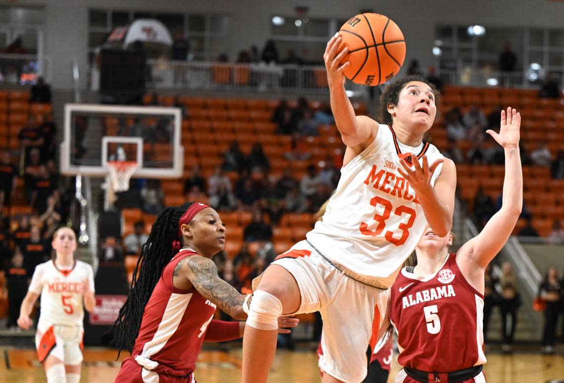 Mercer forward Summah Evans (33) puts up a shot in the lane during the Bears’ game against Alabama Nov. 30.