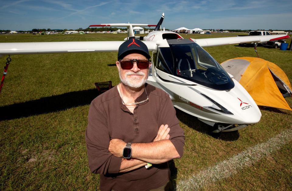 Michel Gadbois from Knoxville, Tennessee, with his Icon A5 at Lakeland Linder International Airport on Monday.