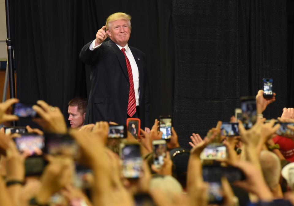 Republican Presidential Nominee Donald Trump is introduced by Rudy Giuliani to a packed house at UNCW's Trask Coliseum Tuesday August 9, 2016.  The former President will be in Wilmington, N.C. Friday Sept. 23, 2022 to campaign for U.S. Senate candidate Ted Budd. KEN BLEVINS/STARNEWS