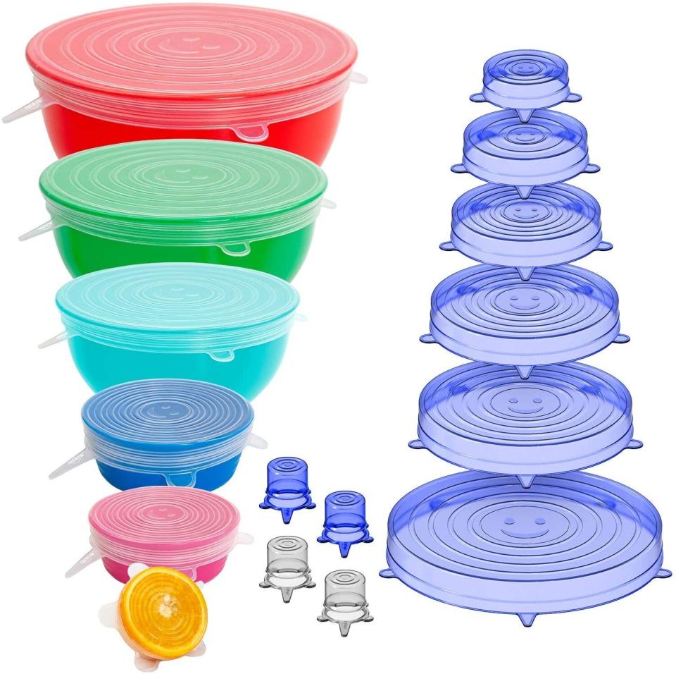 This set of silicone stretch lids have consistently made our lists of "<a href="https://www.huffpost.com/entry/useful-prime-day-purchases-affordable-2020_l_5f7e462fc5b6e48b16830338" target="_blank" rel="noopener noreferrer">most useful household products</a>." Instead of using plastic wrap, you can find a lid that fits with this set. The set even includes covers for bottles. <a href="https://amzn.to/34oM1f9" target="_blank" rel="noopener noreferrer">Find the set for $10 at Amazon</a>. This other <a href="https://amzn.to/3oZRmBw" target="_blank" rel="noopener noreferrer">set of silicone lids </a>have also been popular with readers. 